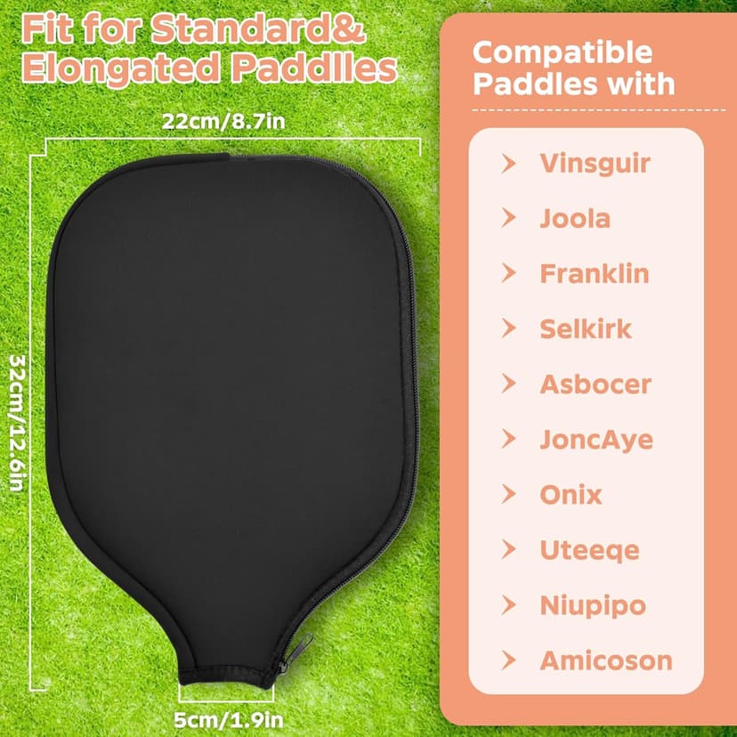 2 Pcs Pickleball Paddle Covers, Universal Case Size - 8.6 x 12.2 inches Zippered Racket Sleeve, Durable Neoprene Paddle Cover, Paddle Storage Bag for Most USAPA Standard (Black) (Black)