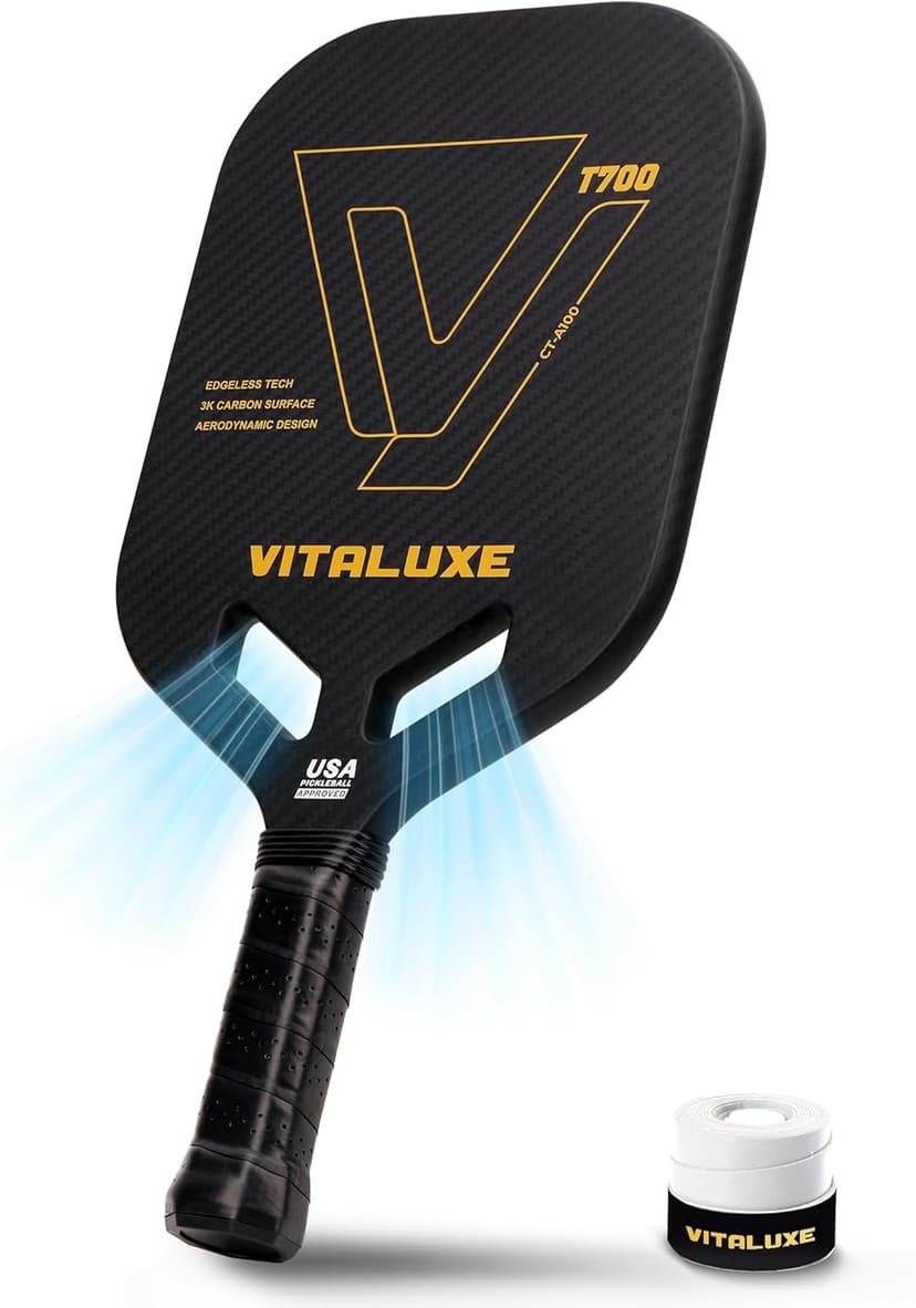 Carbon Fiber Pickleball Paddle, Edgeless T700+3K Textured Carbon Friction Surface，Thermoformed Pickleball Paddle with Aerodynamic Design Used for tournaments, Power & Control & Spin Max