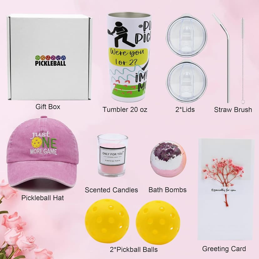 Pickleball Gifts for Women, Pickleball Gift Basket for Wife Mom Sister Friends, Funny PB Accessories Set with Baseball Cap Travel Tumbler