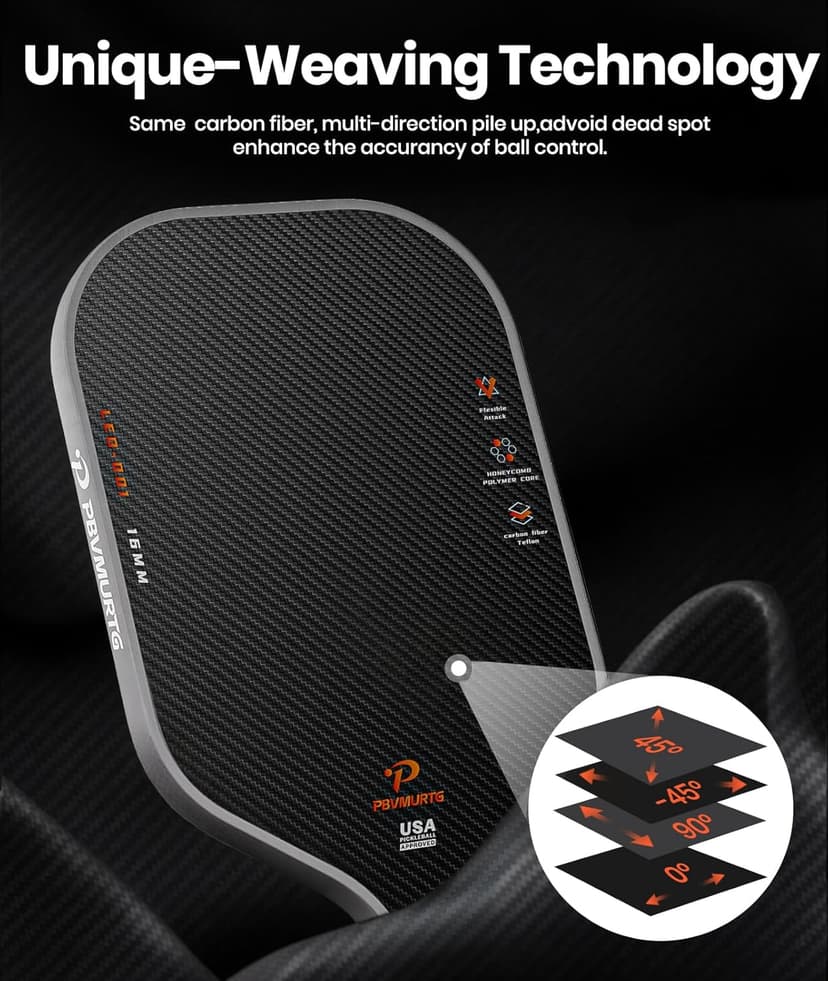 Leo Series Carbon Fiber Pickleball Paddle – 16mm Roar-Powered Core for Dominance & Precision, USAPA Approved Thermoformed Pickleball Paddles, T700&3K Raw Carbon Fiber Pickleball Racket.