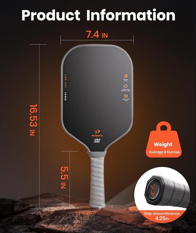Leo Series Carbon Fiber Pickleball Paddle – 16mm Roar-Powered Core for Dominance & Precision, USAPA Approved Thermoformed Pickleball Paddles, T700&3K Raw Carbon Fiber Pickleball Racket.
