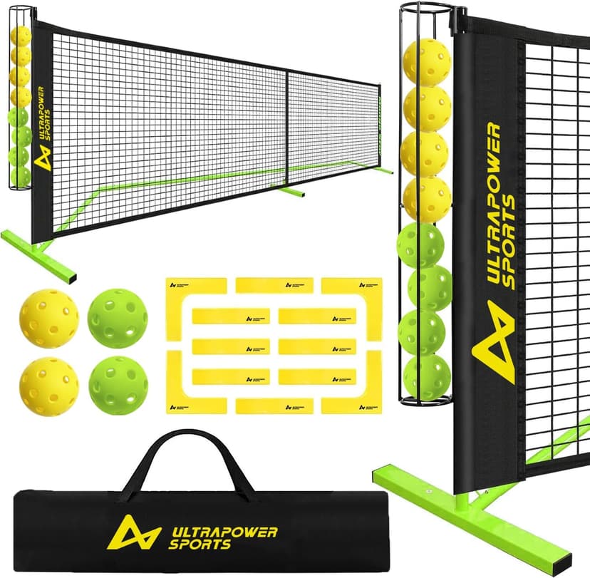 Pickleball Net Portable Outdoor Pickleball Net for Driveway 22ft Portable Pickle Ball Net Set with 4 Pickle Balls, Ball Holder, Lines Court Markers, Carrying Bag, 22ft Outdoor Pickle Ball Set with Net