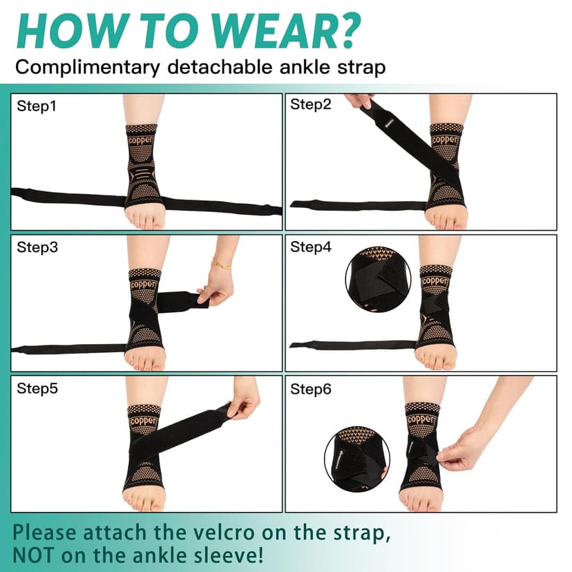 INDEEMAX Ankle Brace for Women & Men, Ankle Compression Sleeve Support Copper Infused Ankle Brace for Sprained Ankle, Plantar Fasciitis Sports, Achilles Tendonitis Pain Relief, Copper Black, M