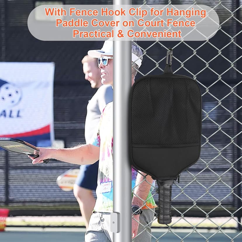 Cosmos 2 Pcs Pickleball Paddle Cover Paddle Case Bag Pickleball Racket Sleeve and Ball Storage Mesh Pocket for Pickle Ball Equipment Accessories Storage & Carrying, with Fence Hook