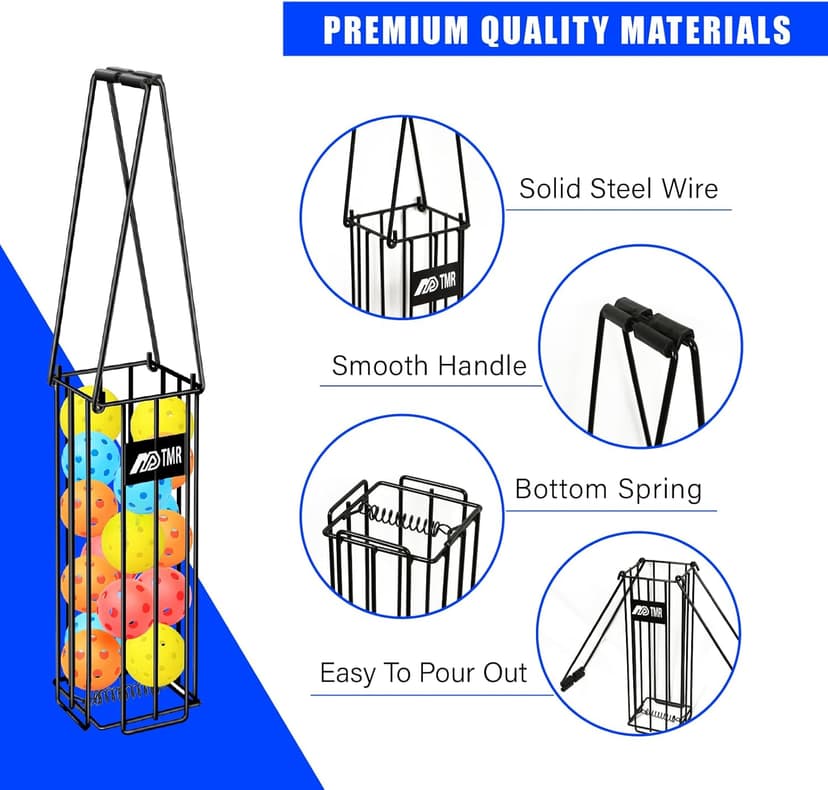 Portable Pickleball & Tennis Ball Hopper Basket Picker Upper,Tennis Hopper Basket with Handle for Easy Pickup,Tennis Ball Basket Pickup Hopper for Picking and Storage Training Tool for Ball