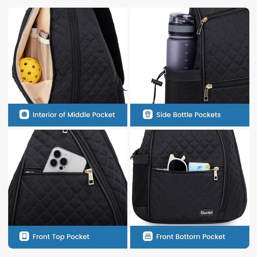Sucipi Women's Pickleball Backpack - Quilted Crossbody Sling Bag for Tennis & Pickleball Paddle