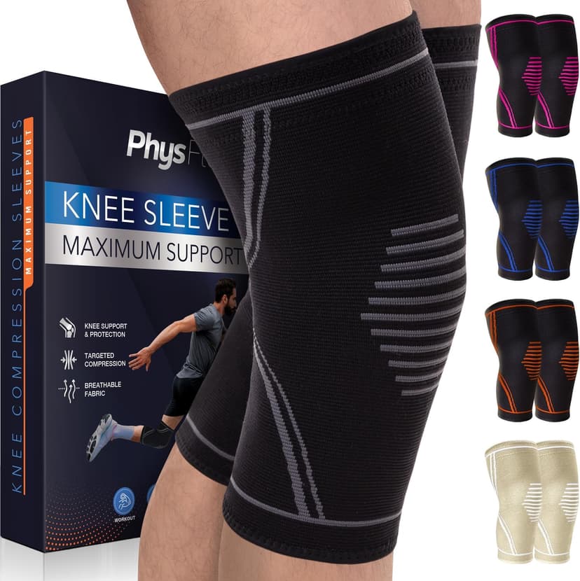 Knee Brace for Pain Relief - 2 Pack Knee Sleeves for Men and Women - Support for Weightlifting, Gym, Workout, Volleyball - Meniscus Tear, ACL, Arthritis