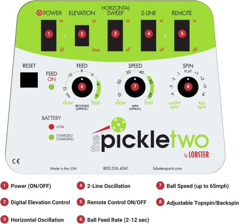 Pickleball Machine – Full-Featured – Adjustable Topspin, Backspin, & Lobs, Random Oscillation, Ball Speed (20-60MPH), Lightweight & Portable, Holds 125 Balls, with Multi-Function Remote