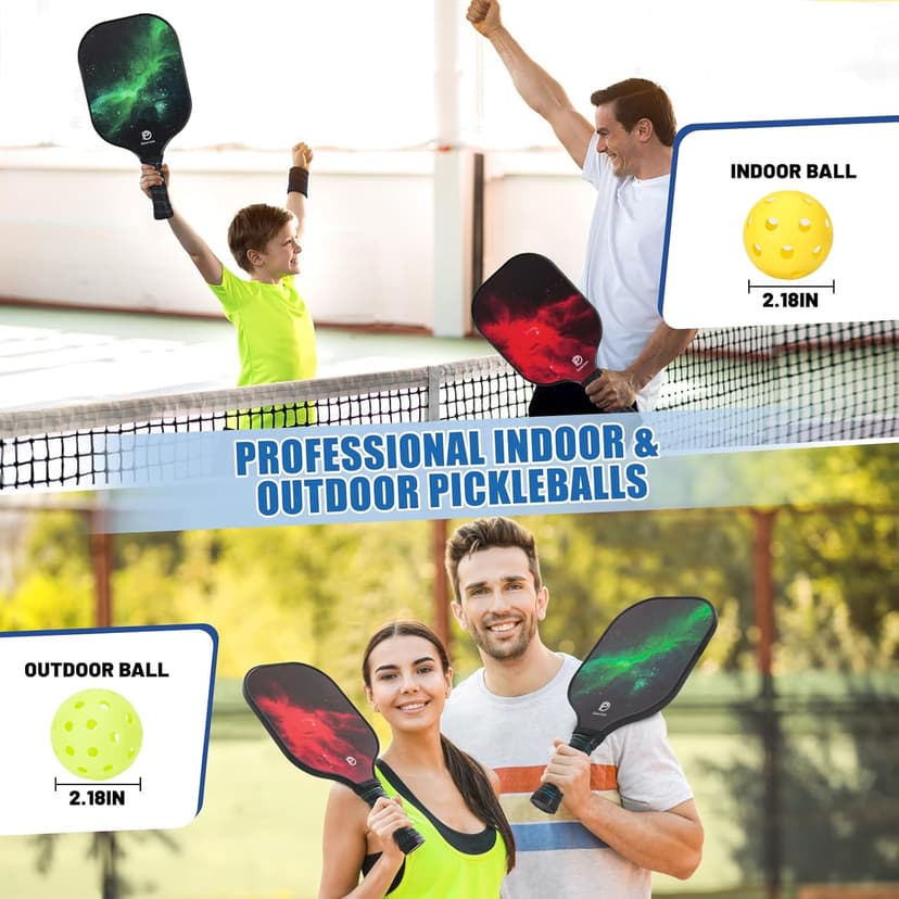 DULCE DOM Pickleball Paddles Set of 2/4 - USAPA Approved, Fiberglass Surface Pickleball Racket with 4 Indoor Outdoor Pickleball Balls and Pickleball Bag, Ideal Training Equipment Gift for Men & Women