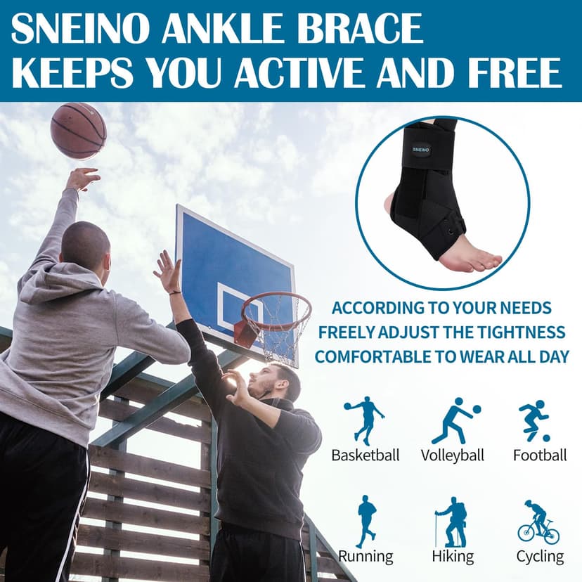 SNEINO Ankle Brace for Women & Men - Ankle Support Brace for Sprained Ankle, Ankle Stabilizer for Achilles, Tendon, Sprain, Injury Recovery, Lace up Ankle wrap for Running, Basketball, Volleyball (Large)