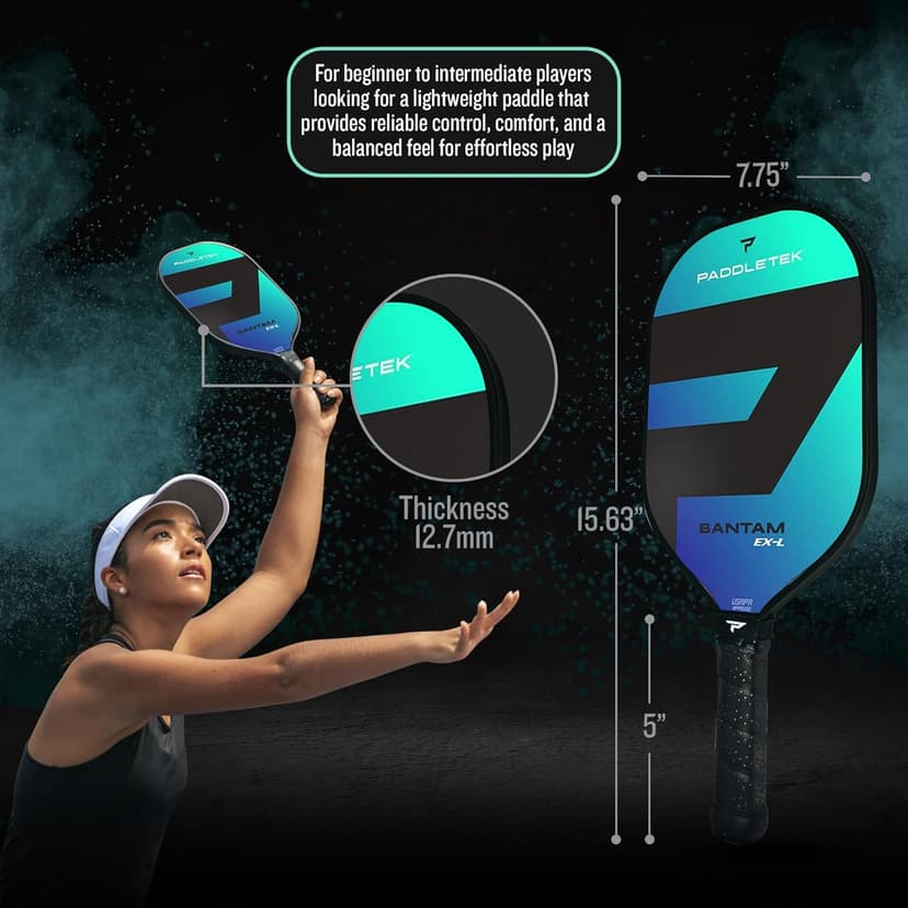 Paddletek Bantam EX-L Pickleball Paddle | Professional Pickleball Paddles with Honeycomb Core, Polycarbonate Surface, Bantom PolyCore & High Tack Performance Grip | USAPA Approved