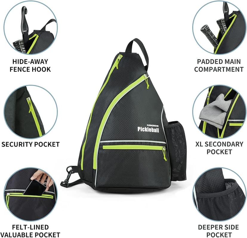 Mangrove Pickleball Bag, Men's & Women's Pickleball Backpack, Adjustable Sling Bag w/Fence Hook/Large Capacity/Safety Pocket