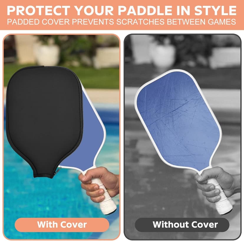2 Pcs Pickleball Paddle Covers, Universal Case Size - 8.6 x 12.2 inches Zippered Racket Sleeve, Durable Neoprene Paddle Cover, Paddle Storage Bag for Most USAPA Standard (Black) (Black)