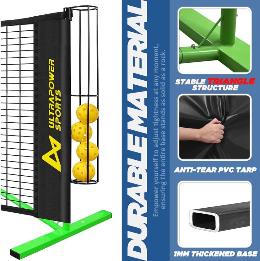 Pickleball Net Portable Outdoor Pickleball Net for Driveway 22ft Portable Pickle Ball Net Set with 4 Pickle Balls, Ball Holder, Lines Court Markers, Carrying Bag, 22ft Outdoor Pickle Ball Set with Net