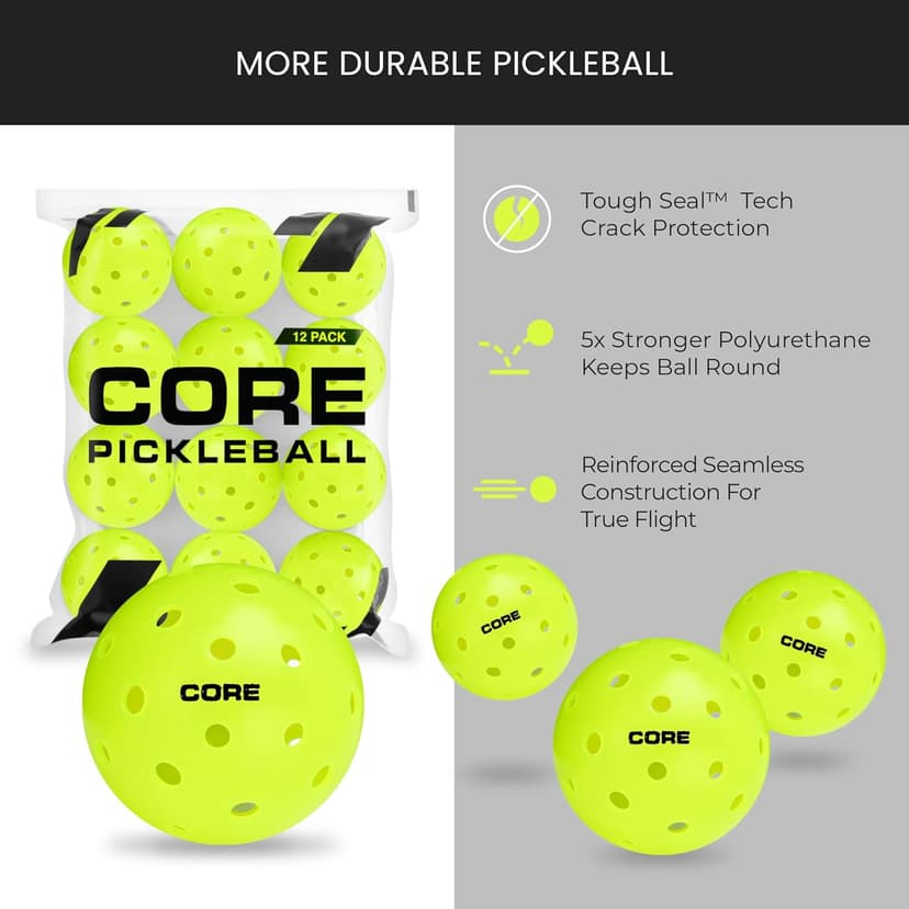 CORE Pickleball Balls for Professionals and All Levels of Play - Set of 4-50 Balls with 40 Holes - Durable & Seamless Design - Premium Outdoor Pickleball Balls, Polypropylene - USA Pickleball Approved