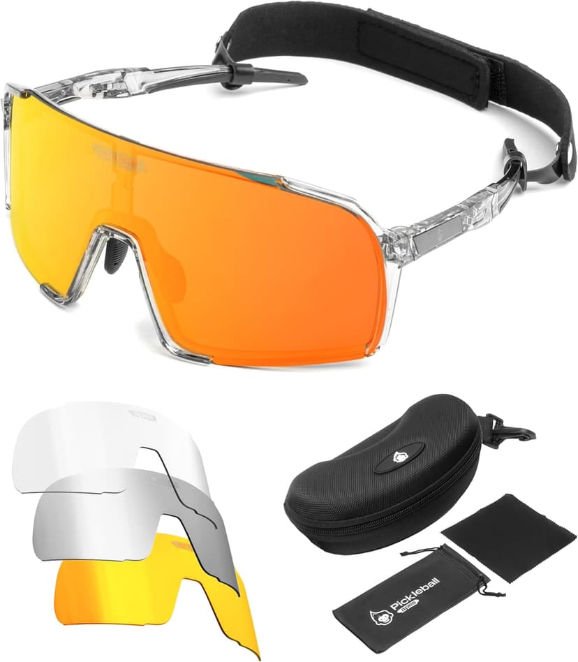 Pickleball Glasses for Women & Men - ANSI Z87.1 Pickleball Safety Glasses with 3 Lenses, Adjustable Nosepads, Head Strap, & Protective Case - Pickleball Protective Eyewear