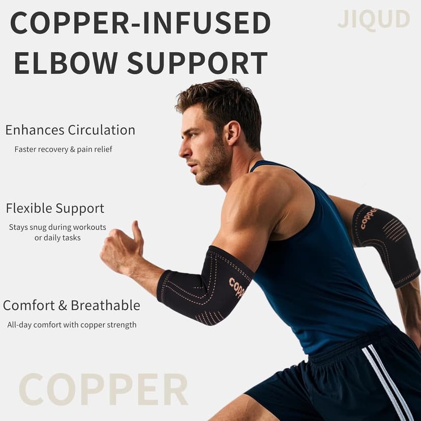 Elbow Brace for Tendonitis and Tennis Elbow for Women,Copper Elbow Compression Sleeve for Golfers Elbow Pain Relief | Arm Support Fit for Men Weight lifting Workouts, Recovery, Arthritis