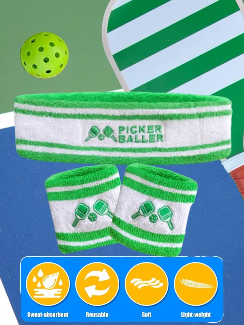 Pickleball Headband, Pickleball Golf Tennis Great Gift or for Your Sports or Team Wristband Sports Band Set Including Towel Wrist and Head Sweatbands