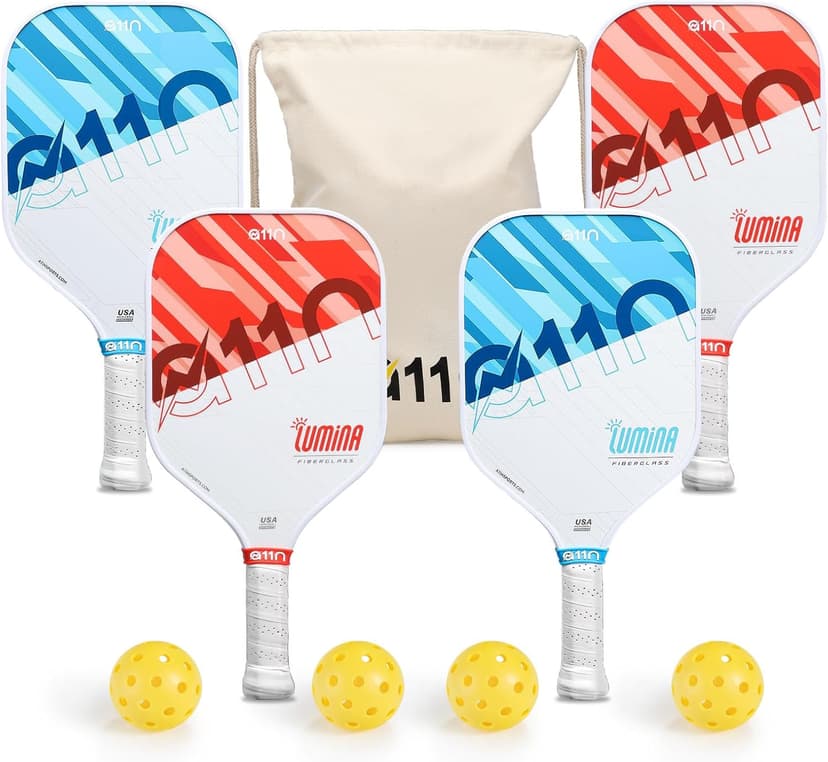 A11N Pickleball Paddles Set of 4 Fiberglass Surface Rackets with 4 Pickleball Balls and Pickleball Bag for Beginners - USAPA Approved