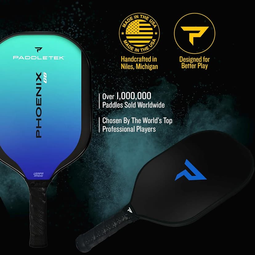 Paddletek Phoenix G6 Pickleball Paddle | Professional Pickleball Paddles with Honeycomb Core, Polycarbonate Surface, Graphite PolyCore & High Tack Performance Grip | USAPA Approved