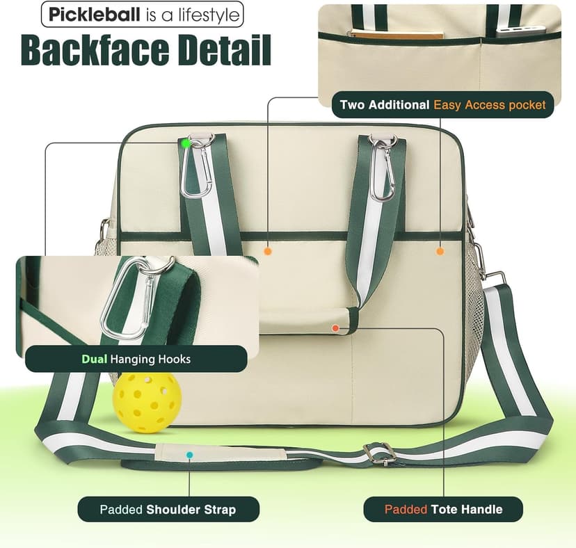 Newluck Pickleball Tote Sling Bag for Women/Men/Boy/Girl,Large Capacity,Adjustable Shoulder Strap with Fence Hook Accessories