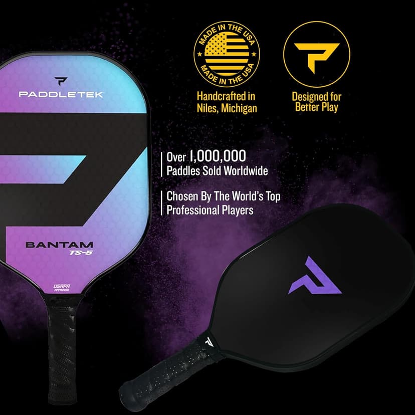 Paddletek Bantam TS-5 Pickleball Paddle | Professional Pickleball Paddles with Honeycomb Core, Textured Fiberglass Epoxy Hybrid Surface, Bantam PolyCore & High Tack Performance Grip | USAPA Approved