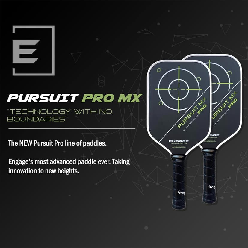Engage Pursuit Pro MX 6.0 Pickleball Paddle – Elongated Shape, Raw T700 Toray Carbon Fiber Face, 16mm Control Pro “Black” Core
