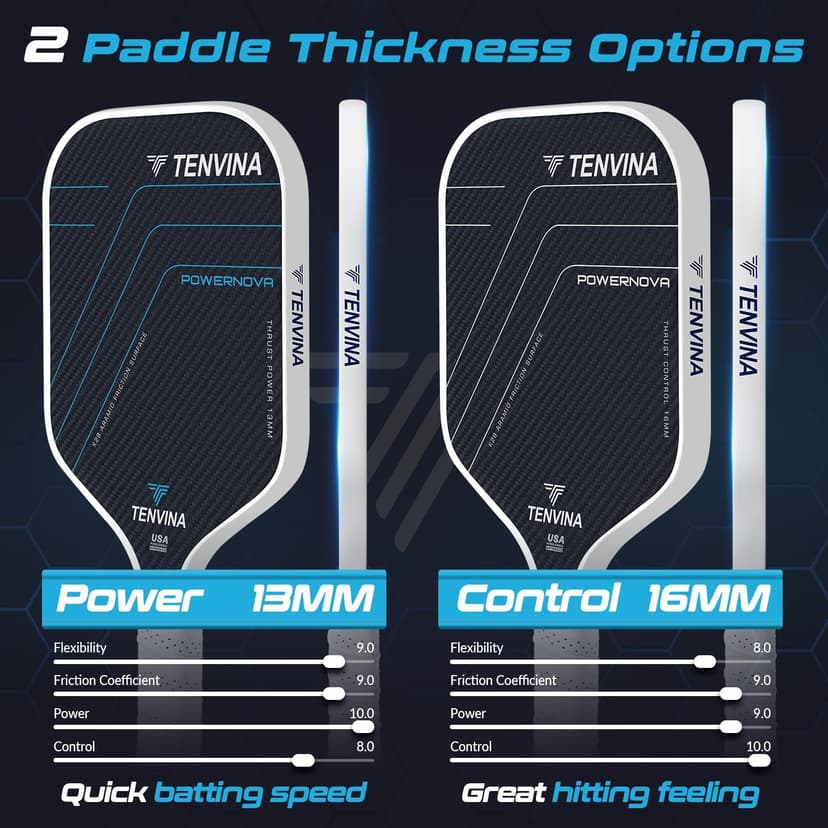 TENVINA Pickleball Paddles, Multi-Layer T700SC Textured Carbon Fiber Pickleball Paddle, 4-Types of Shapes and Thicknesses, USAPA Approved Pickle Ball Paddle, Strong Spin and Power Surface
