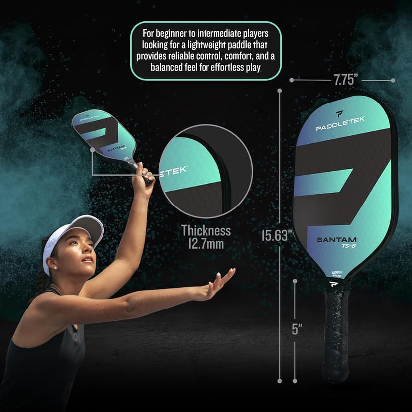 Paddletek Bantam TS-5 Pickleball Paddle | Professional Pickleball Paddles with Honeycomb Core, Textured Fiberglass Epoxy Hybrid Surface, Bantam PolyCore & High Tack Performance Grip | USAPA Approved
