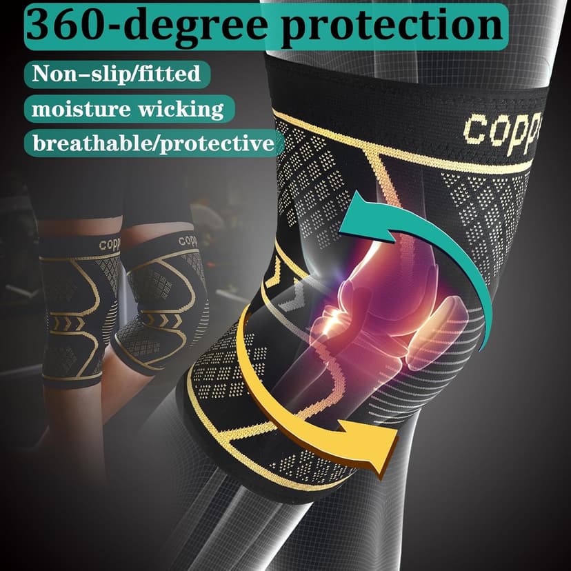 Copper Knee Braces for Women and Men 2 Pack, Knee Compression Sleeve for Knee Pain, Arthritis,ACL, Meniscus Tear, Joint Pain Relief, Knee Support for Running, Working Out, Fitness, Weightlifting-M