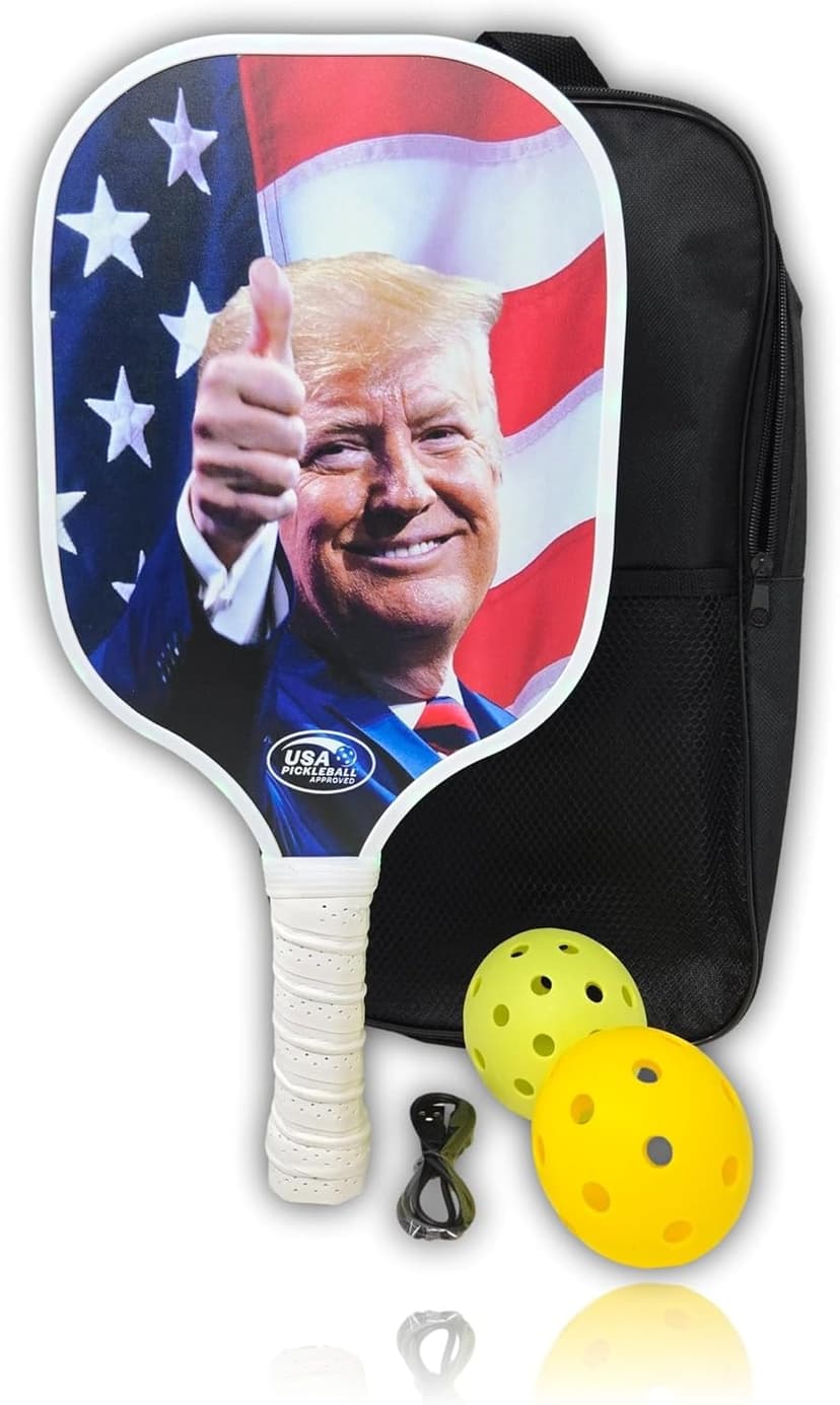 Donald Trump LED Pickleball Paddles Glow in The Dark Starter Set, Lightweight Fiberglass Honeycomb Racket, Bright Pickle Green LED Edge Lighting, Carrying Bag, Indoor Outdoor Balls