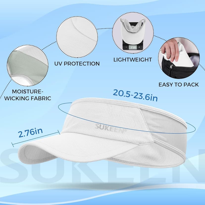 Sukeen Sports Sun Visor Men Women Lightweight Packable Cooling Stretchy Visor Hat for Running, Tennis, Golf