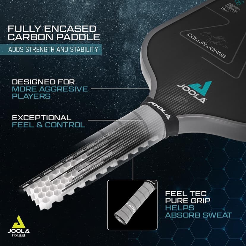 JOOLA Collin Johns or Anna Bright Scorpeus Pickleball Paddle w/Charged Surface Technology for Increased Power & Feel - Fully Encased Carbon Fiber Pickleball Paddle w/Larger Sweet Spot USAPA Approved