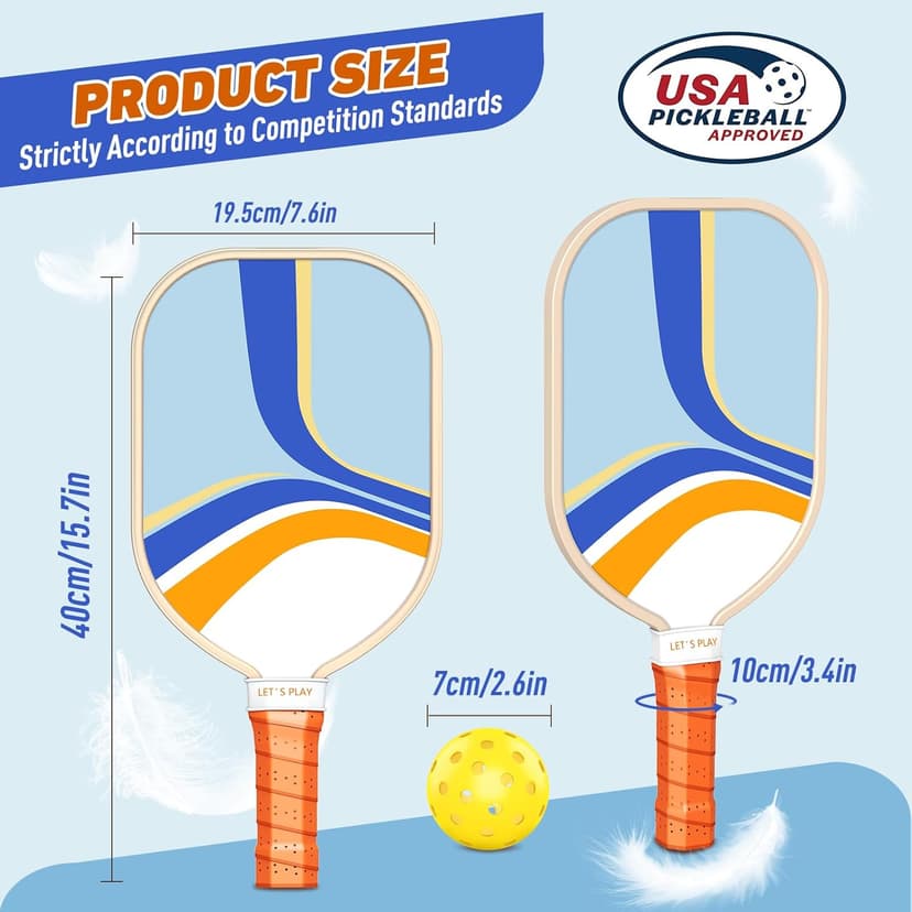 Pickleball Paddles Set of 4, Premium Wood with 4 Indoor & Outdoor Pickleball Balls and 1 Carry Bag, Pickleball Rackets with Ergonomic Cushion Grip for Beginner & Professional Gifts for Women Men Youth