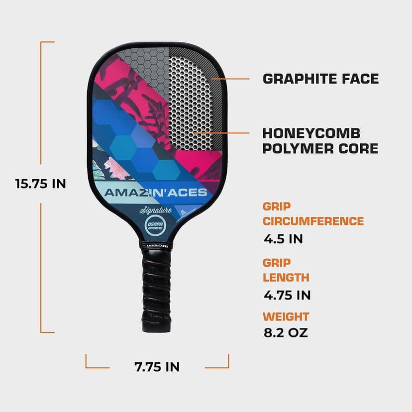 Amazin' Aces Graphite Pickleball Paddles Set - Single, 2 or 4 Paddles, Honeycomb Polymer Core with Comfy Cushion Grip - Varying Accessories Including Pickleballs, Pickleball Bag & Paddle Cover