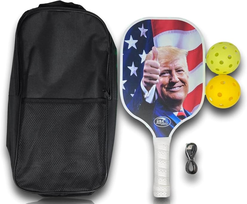 Donald Trump LED Pickleball Paddles Glow in The Dark Starter Set, Lightweight Fiberglass Honeycomb Racket, Bright Pickle Green LED Edge Lighting, Carrying Bag, Indoor Outdoor Balls