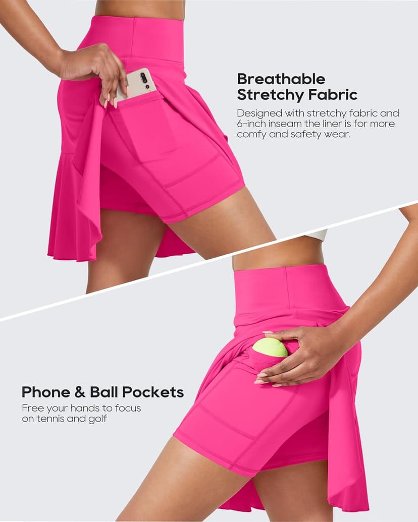 G4Free 15"/20" Tennis Skirts for Women Golf Skorts with Pockets High Waist Ruffle Athletic Skirt Inner Shorts