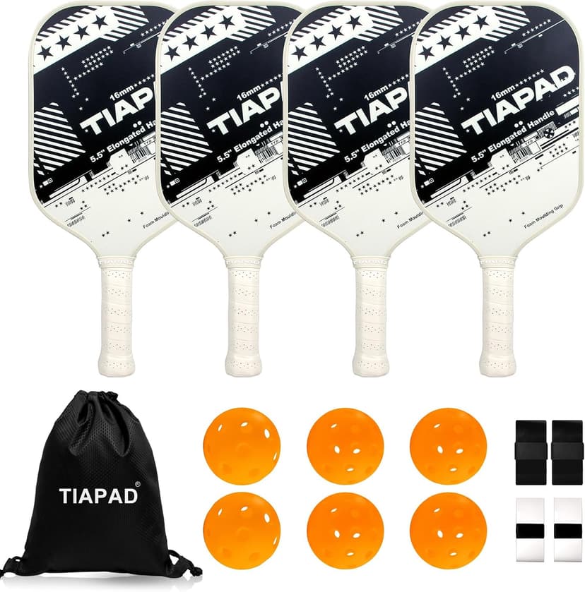 Pickleball Paddles Set of 2/4, USAPA Approved, Foam Molding 5.5" Long Handle, Lightweight, Fiberglass 16mm, Textured Surface, Elongated Pickle Ball Rackets 2 Pack for Beginner