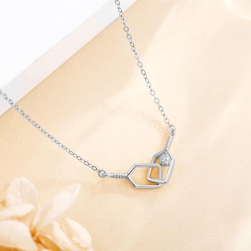 YAFEINI Pickleball Necklace S925 Gold Plating Pickleball Paddle And Ball Pendant Necklace Sports Jewelry Gifts For Women Pickleball Lovers