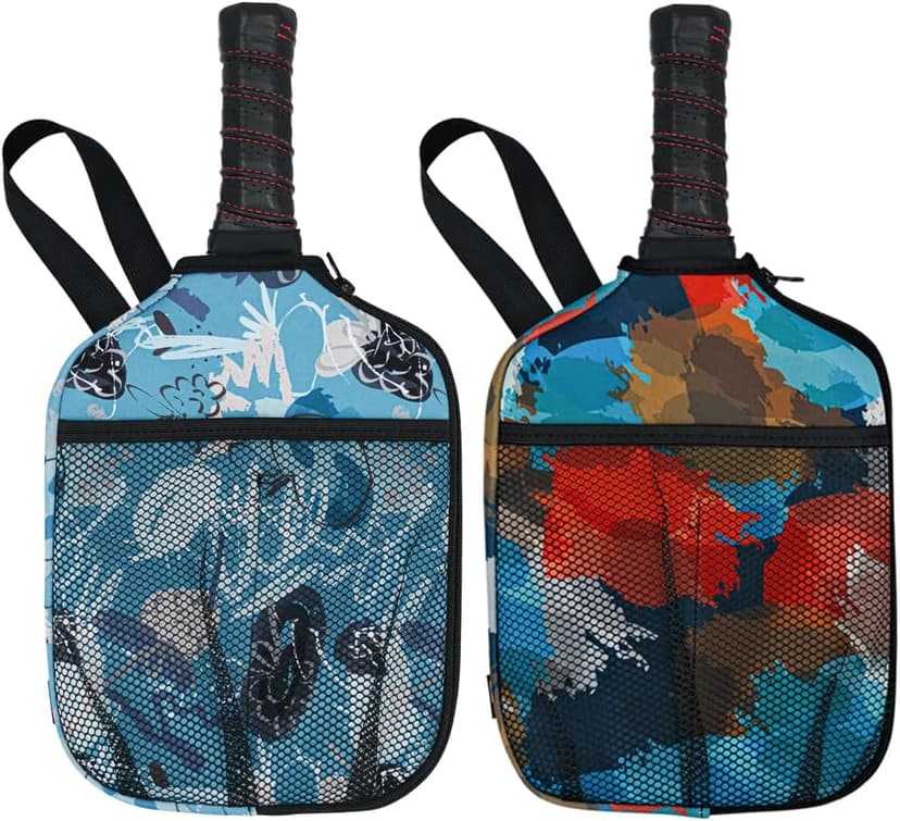 WK IEASON Neoprene Pickleball Paddle Cover with Inner Pockets and Handle Strap - Racket Sleeve and Ball Holder Organizer