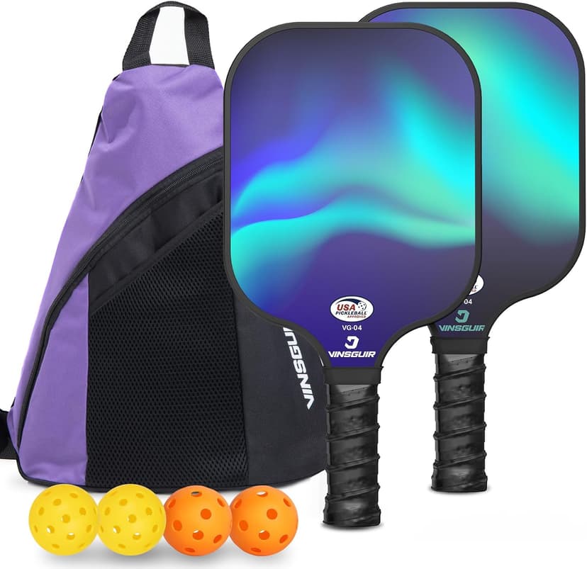 VINSGUIR Pickleball Paddle Set of 2, USAPA Approved Lightweight Fiberglass Rackets with Honeycomb Core, 4 Pickleballs & Carrying Bag, Ideal for Beginners & Gift