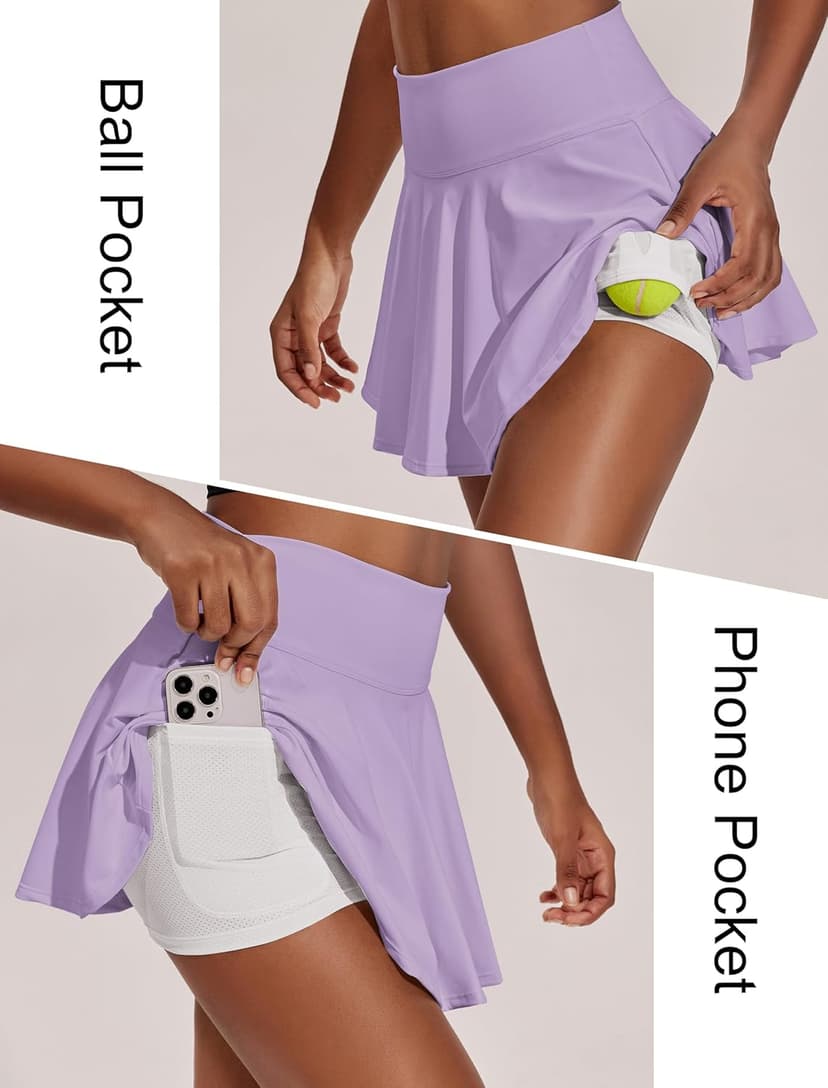 PINSPARK Womens Tennis Skirt Pleated Athletic Skirts with Pockets Shorts High Waisted Golf Skort for Workout Pickleball
