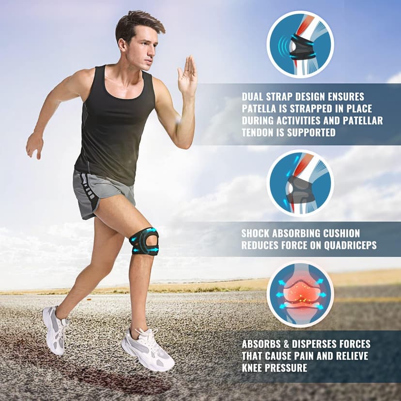 Fit Geno Patella Knee Brace for Women and Men, Patellar Tendon Support Strap with Side Stabilizers, Knee Band with Patella Gel Pads for Meniscus Tear Arthritis Pain Injury Running