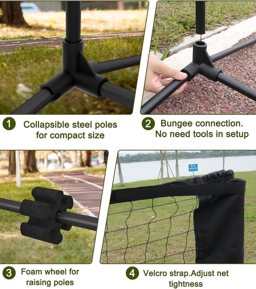 NQV Pickleball Set with Net-10FT Half Court Size Pickleball Net+Wood Pickleball Paddles+Pickle Balls+Ball Retrievers, Portable Outdoor Driveway Indoor for Adults Beginners