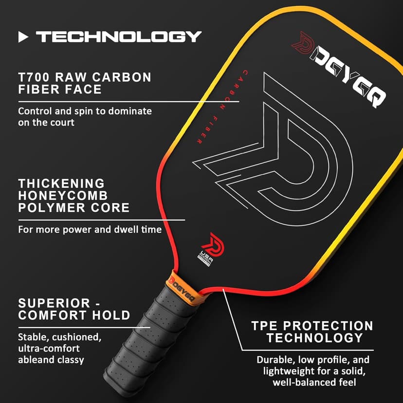 Pickleball Paddles - Professional Carbon Fiber Paddle with Honeycomb Core Pickleball Rackets - Lightweight Precision & Enhanced Shock Absorption for High Spin & Powerful Shots