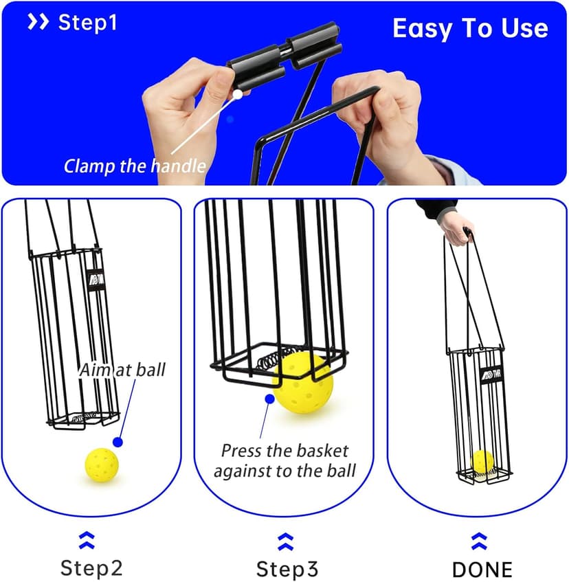 Portable Pickleball & Tennis Ball Hopper Basket Picker Upper,Tennis Hopper Basket with Handle for Easy Pickup,Tennis Ball Basket Pickup Hopper for Picking and Storage Training Tool for Ball