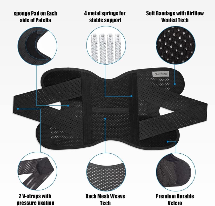 Galvaran Knee Brace with Side Stabilizers for Meniscal Tear Knee Pain ACL MCL Arthritis Injuries Recovery, Breathable Adjustable Knee Support for Men and Women