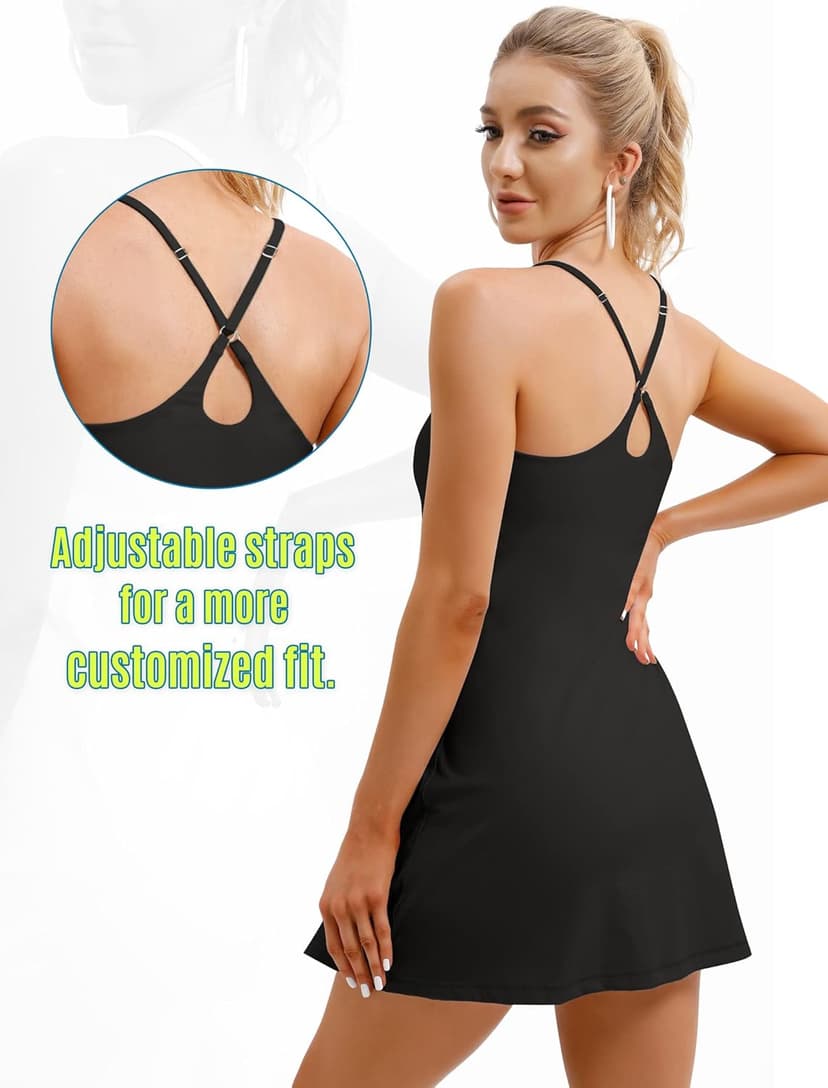 Womens Tennis Dress, Athletic Dress with Built-in Bra & Shorts Pockets Summer Dresses for Women Golf Outfits for Workout