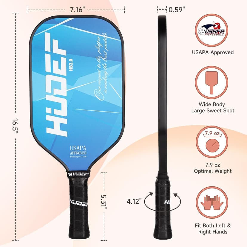 Pickleball Paddle USAPA Approved, Lightweight Carbon Fiber Face and Polypropylene Honeycomb Core Pickleball Racket with Cover, Elongated Handle and Cushion Comfort Grip Pickle Ball Paddle