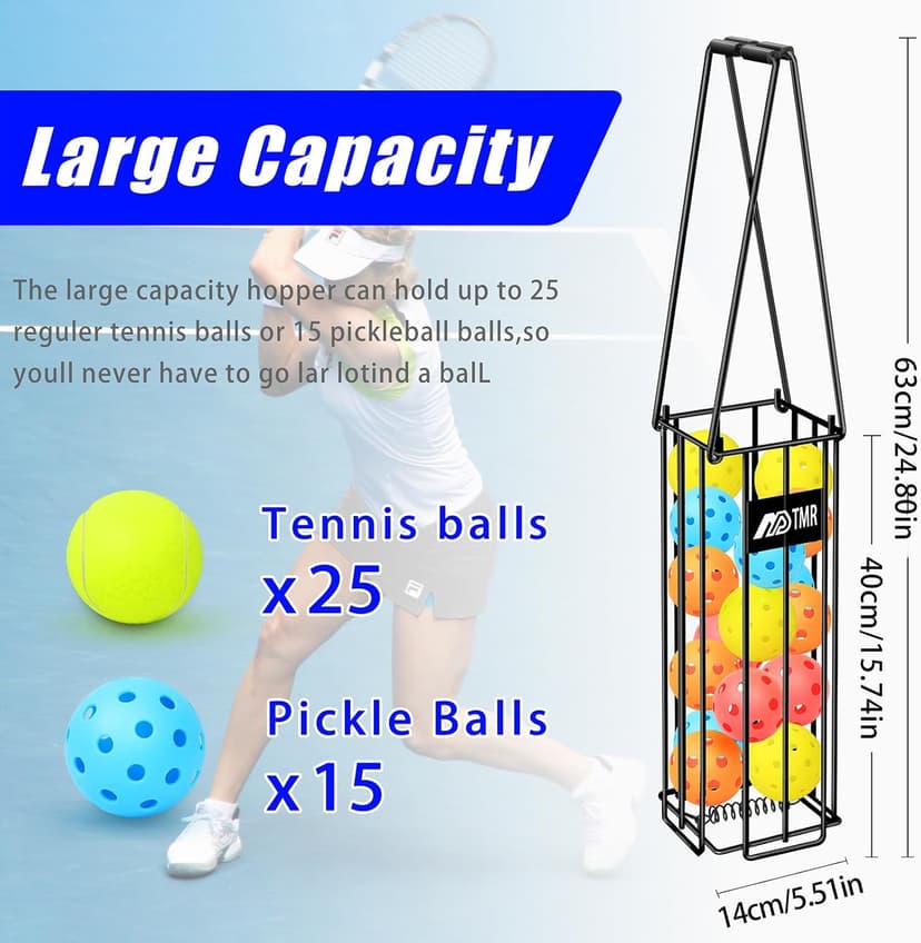 Portable Pickleball & Tennis Ball Hopper Basket Picker Upper,Tennis Hopper Basket with Handle for Easy Pickup,Tennis Ball Basket Pickup Hopper for Picking and Storage Training Tool for Ball